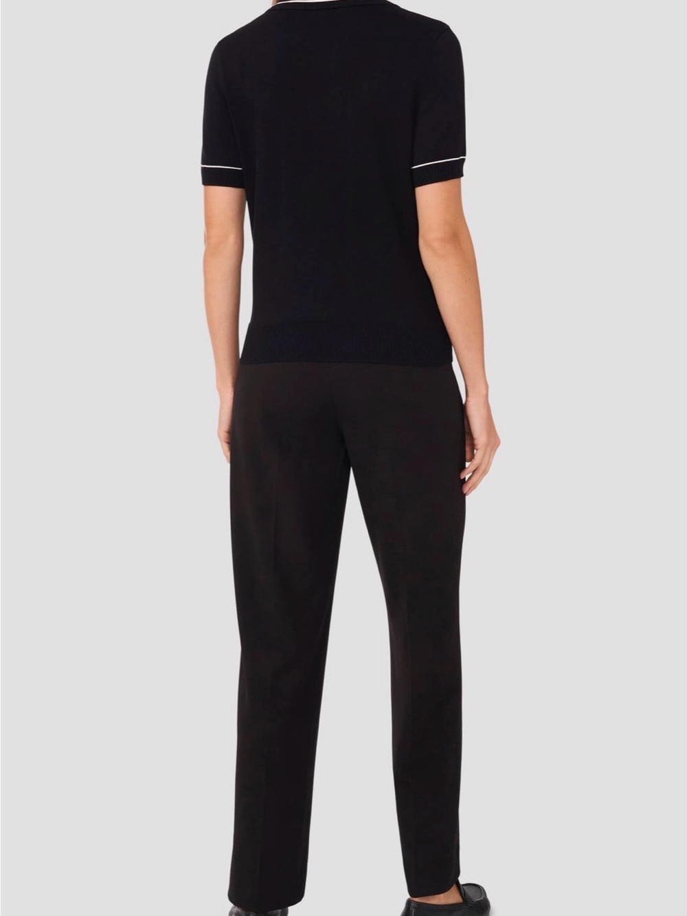 Halogen Johnny Tipped Black Knit Polo Top with White Trim - Picture 5 of 8